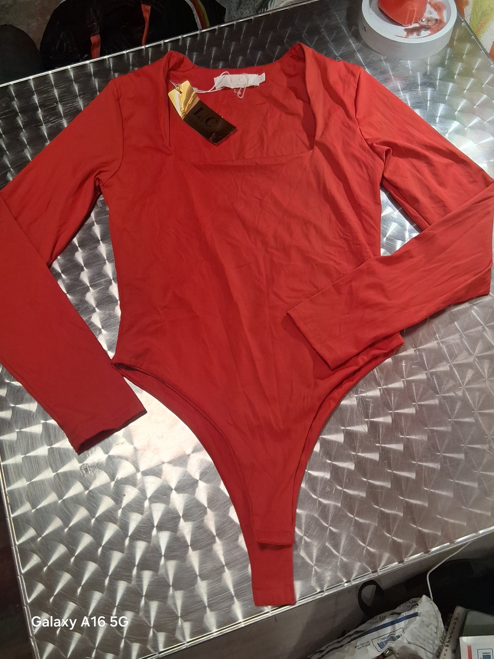 Women's Long Sleeve Red Bodysuit - Sleek Square Neck